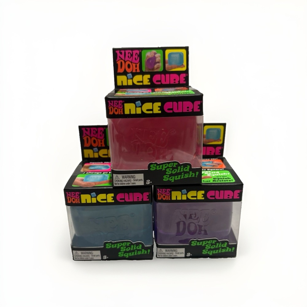 Needoh Nice Cube - New Sealed - Lot Of 3  Blue, Purple, Pink - Full Set